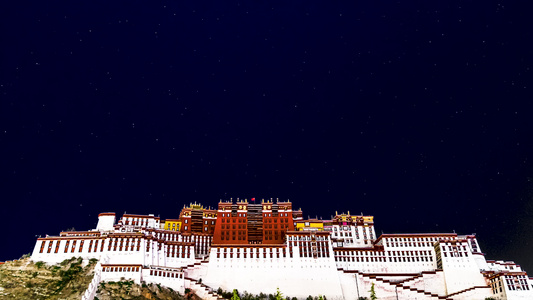 西藏拉萨布达拉宫夜晚星空延时视频