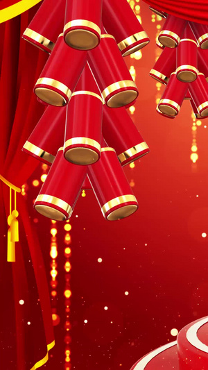大气红色新年烟花鞭炮舞台背景视频中国年40秒视频