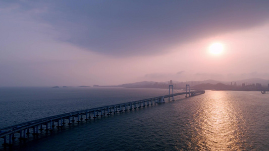 大连星海大桥日落航拍4K视频