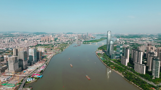 4k广州琶洲珠江天际线航拍视频