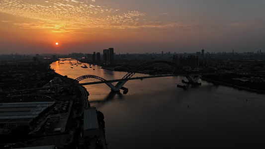 4K广州新光大桥日落航拍视频
