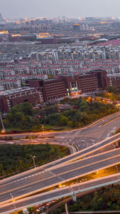 高空延时航拍城市立交桥夜景车轨视频