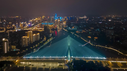 航拍福建福州闽江三县洲大桥夜景移动延时摄影视频