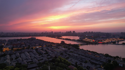 城市夕阳晚霞火烧云夜景降临山东聊城 视频