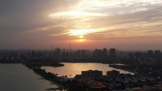 城市夕阳晚霞火烧云夜景降临山东聊城 视频