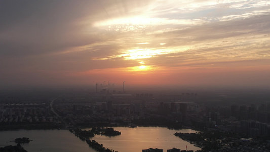 城市夕阳晚霞火烧云夜景降临山东聊城 视频