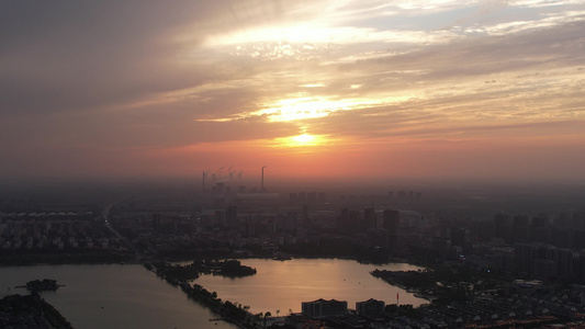 城市夕阳晚霞火烧云夜景降临山东聊城 视频