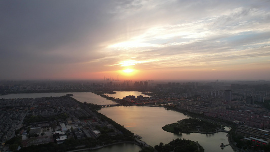 城市夕阳晚霞火烧云夜景降临山东聊城 视频