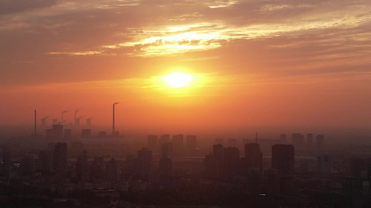 城市夕阳晚霞火烧云夜景降临山东聊城 视频