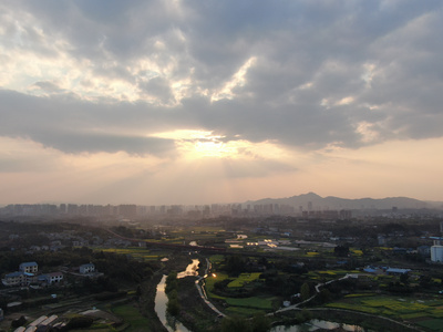 4k航拍乡村城市晚霞移动延时视频