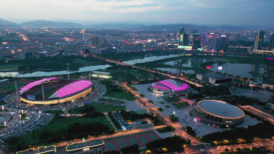 义乌市体育场夜景航拍视频