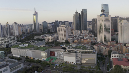 青岛五四广场夕阳航拍视频