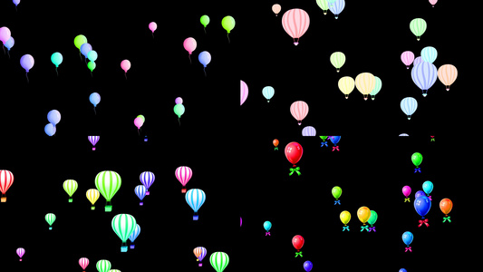 一组上升的彩色气球带通道视频