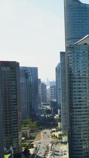 大气航拍杭州CBD钱江新城高楼写字楼金融中心商圈城市风光50秒视频