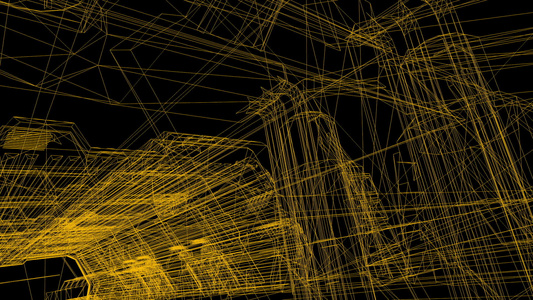 3d 工业建筑的电线框架模型视频