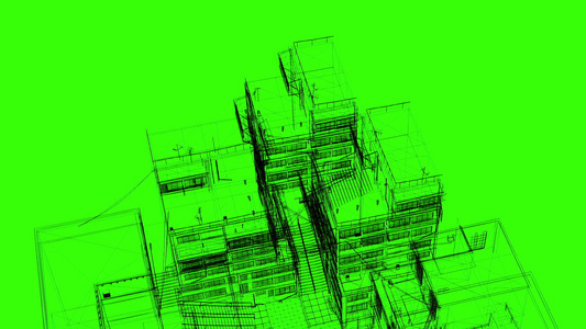 3d 绿色屏幕上的工业建筑电线框架模型(3d)视频