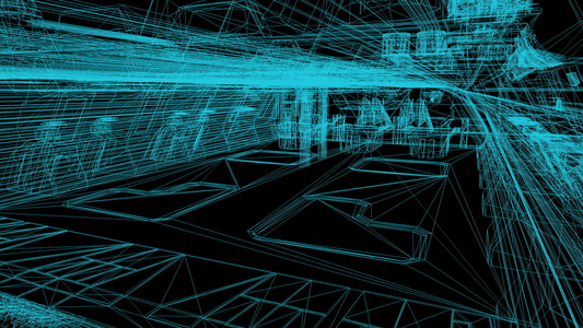 3d 工业建筑的线框架模型视频