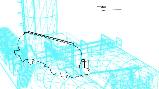 3d工业建筑和油罐提油大纲的铁丝框架模型视频