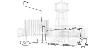 3d工业建筑和油罐提油大纲的铁丝框架模型16秒视频
