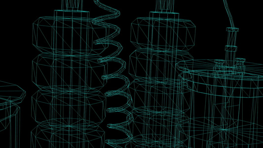 3d   工业建筑的电线框架模型视频