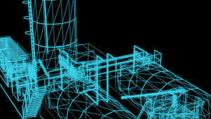 3d全息工业建筑的电线框架模型20秒视频