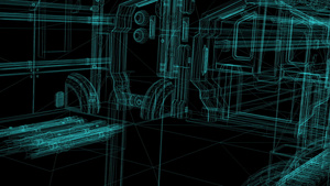 3d工业建筑的电线框架模型19秒视频