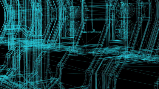 3d科技工业建筑的线框架模型视频