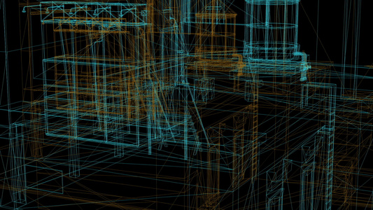 3d 工业建筑的电线框架模型视频