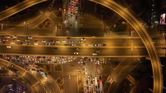 航拍城市夜景道路车流视频