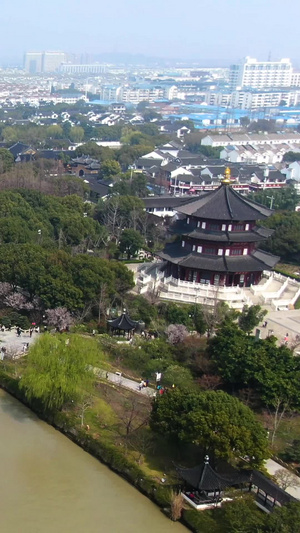 航拍苏州4A景区枫桥景区全景视频旅游景区59秒视频