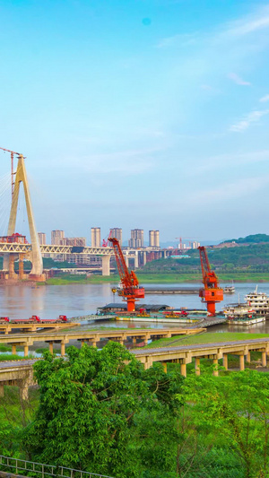 重庆茄子溪货运码头延时素材木材码头12秒视频