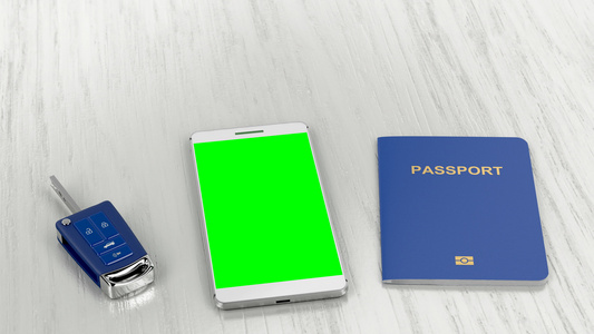 车钥匙护照和智能手机视频