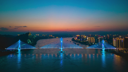 航拍湖北宜昌夷陵长江大桥夜景延时摄影宜昌宣传视频