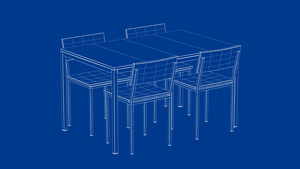 3d型餐桌模式和4张椅子10秒视频