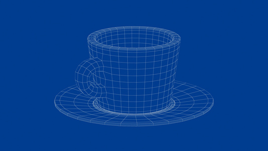 咖啡杯3D有线框架模型视频