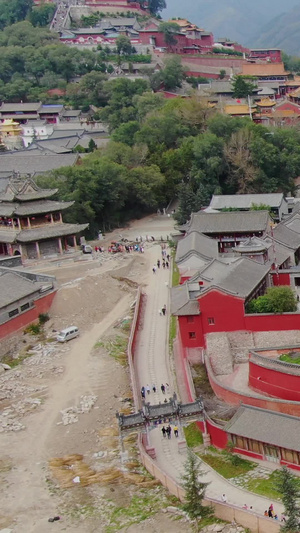 航拍五台山景区世界文化遗产罗睺寺视频寺庙建筑群56秒视频