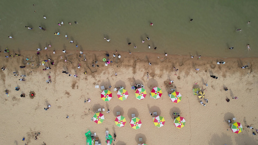 夏日风光沙滩游泳航拍 视频