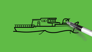 在抽象的绿色背景上绘制黑色和蓝色组合的远洋船10秒视频