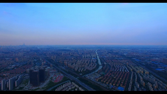 上海清晨城市天际线航拍视频