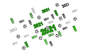 有许多2021年足球比赛设计其反射在白色的可循环移动10秒视频