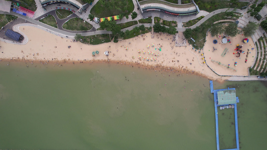 夏日风光沙滩游泳航拍 视频