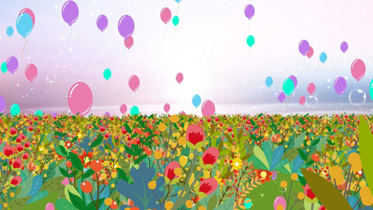 唯美动态粒子花海气球上升背景视频素材视频