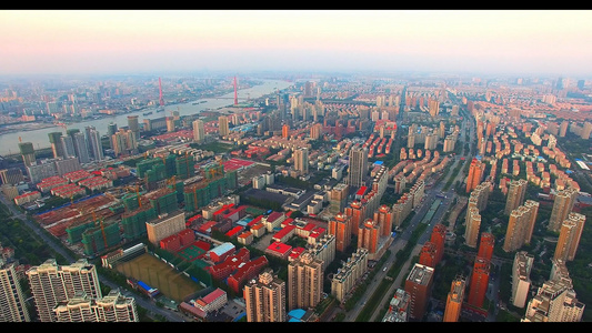 上海卢浦大桥两岸城市风光视频