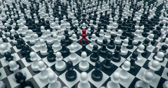 从一个独特的红象棋拼图中放大3D动画和阿尔法遮罩视频