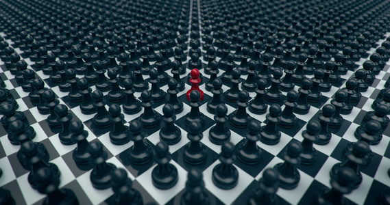 从一个独特的红象棋拼图中放大3D动画和阿尔法遮罩视频