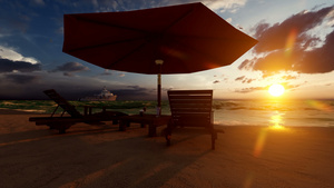 日落时在沙滩上坐椅子20秒视频