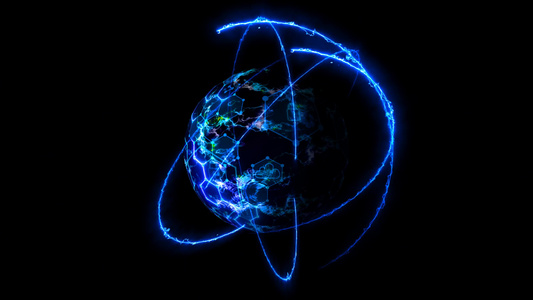 安全未来智能数字核心与原子旋转由六线蓝色雷电能量无限视频