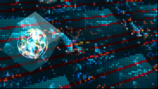 立方体量子计算机数据未来技术数字彩色聚光灯全息过程视频