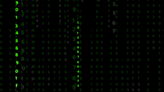 黑屏上运动的绿色颜色抽象文本效果动作矩阵数表视频