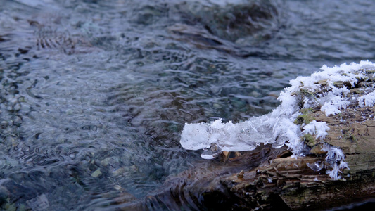 春天冰雪融化流水视频